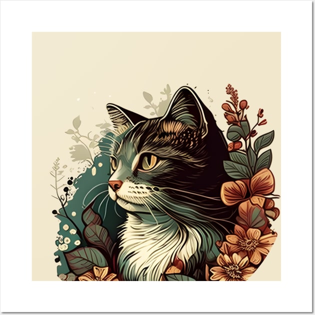 Cat Filled With Flowers In The Meadow Colorful - Love Cats Wall Art by Johnathan Allen Wilson